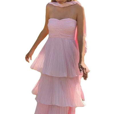 Damen Luftiges Maxikleid mit schulterfreiem Design und voluminösem Rock Fudus