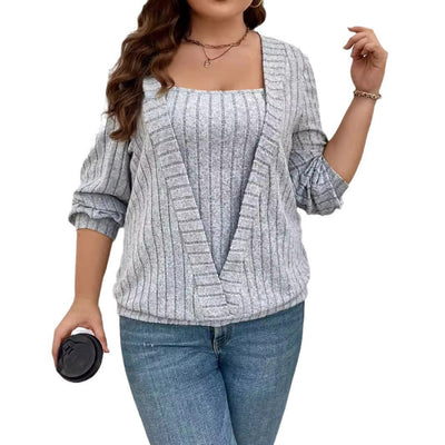 Damen legeres Strickoberteil mit V-Ausschnitt Fudus