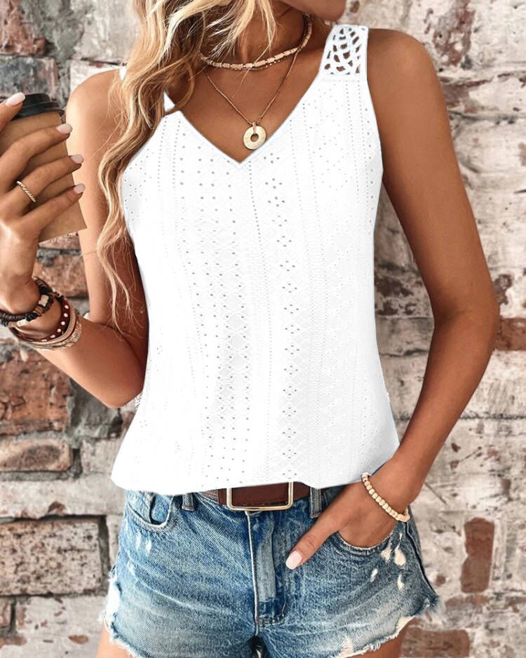 Damen Spitzentop mit V-Ausschnitt und dekorativen Trägern Fudus