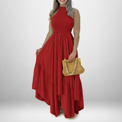 Damen Maxi-Kleid mit asymmetrischem Saum und elastischem Oberteil Fudus