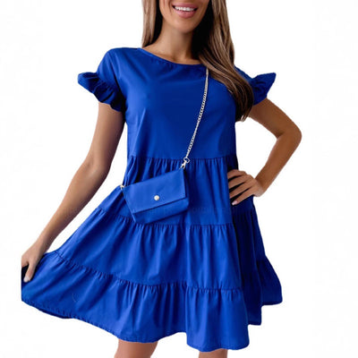 Damen modisches Wickelkleid mit Rüschendetails und fließendem Design Fudus