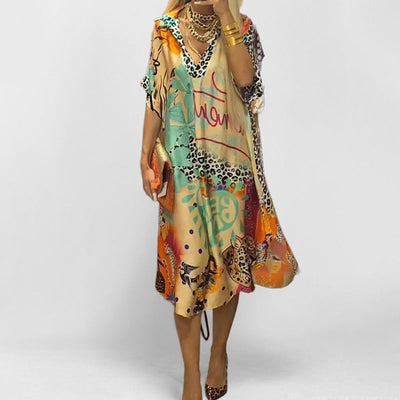 Damen Kaftan Kleid mit modernem Grafikdesign und lockerem Schnitt Fudus
