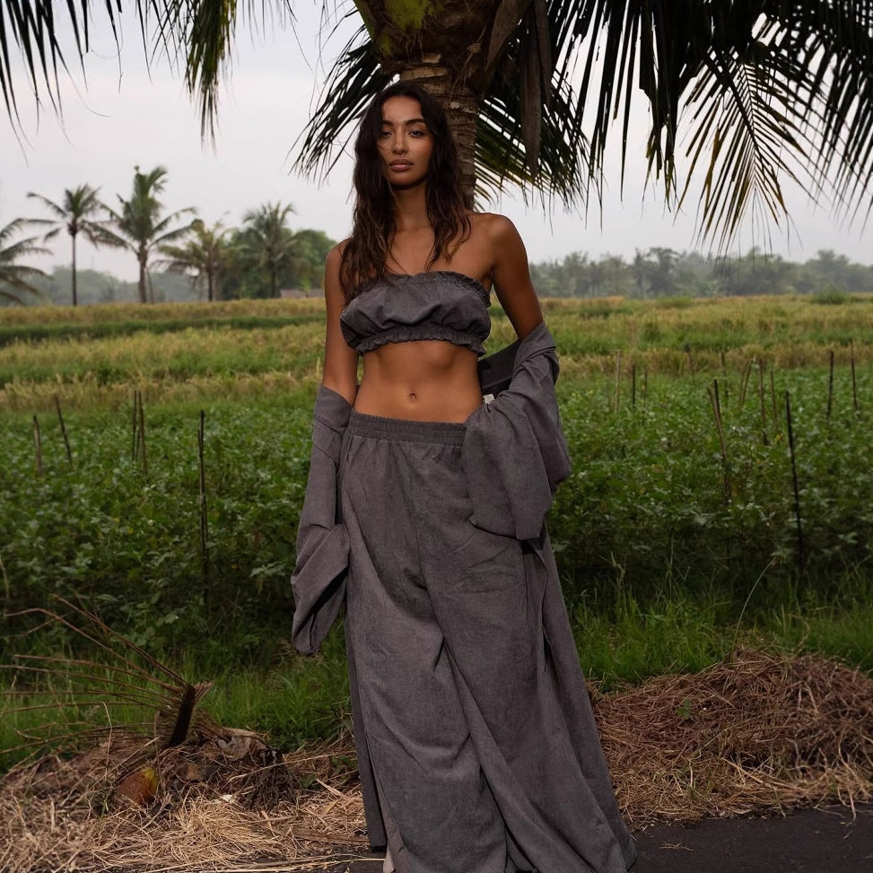 Damen Zweiteiliges Sommerset mit weitem Schnitt und voluminösen Ärmeln Fudus