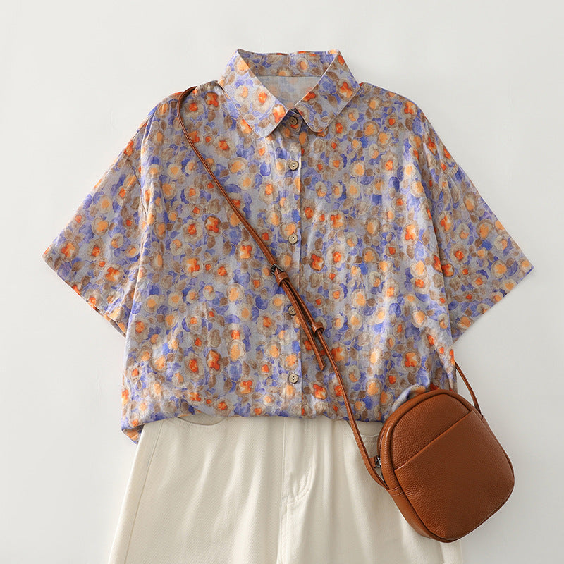 Damen Kurzarmhemd mit floralem Design und lockerer Passform Fudus