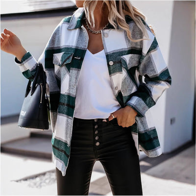 Damen lässige Karojacke aus weichem Material Fudus