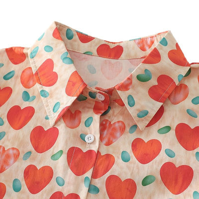 Damen Kurzarm-Hemd mit Herzmuster Fudus