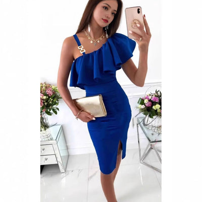 Damen Cocktailkleid mit asymmetrischem Rüschenschnitt Fudus