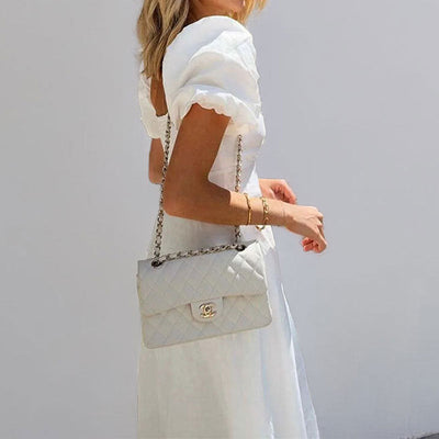 Damen Maxikleid mit gerafften Puffärmeln und schickem Ausschnitt Fudus