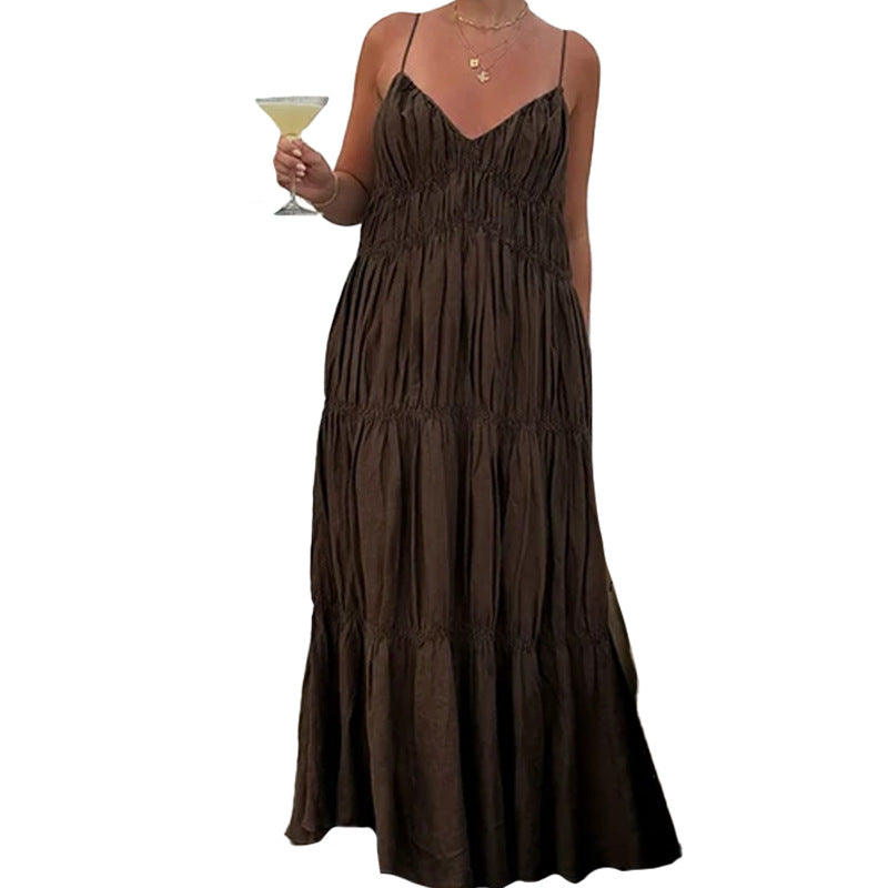 Damen Maxikleid mit fließendem Schnitt und verspielten Rüschendetails Fudus