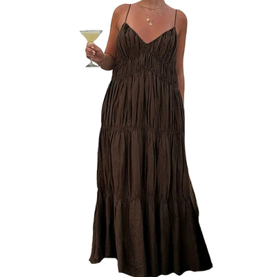 Damen Maxikleid mit fließendem Schnitt und verspielten Rüschendetails Fudus