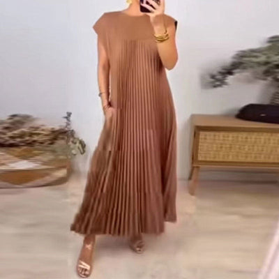 Damen Maxikleid mit Faltendesign und praktischen Eingrifftaschen Fudus