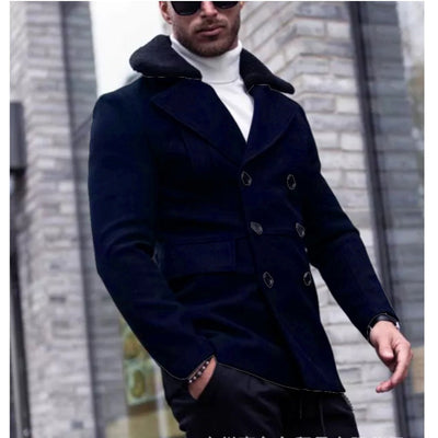 Herren eleganter Wollmantel mit Teddyfell-Kragen Aliams