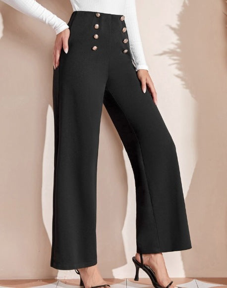 Damen Hochtaillierte Palazzo-Hose mit Knopfdetails Fudus