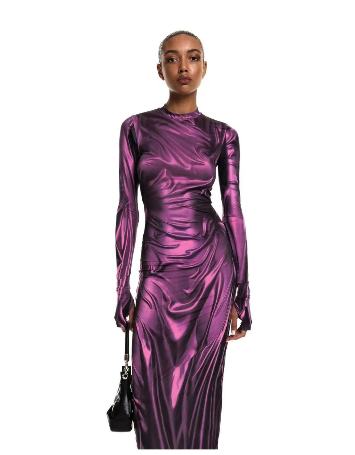 Damen Elegantes Langarmkleid aus glänzendem Stoff Fudus