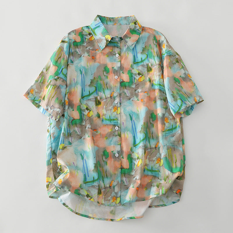 Damen Kurzarm-Hemd mit Herzmuster Fudus