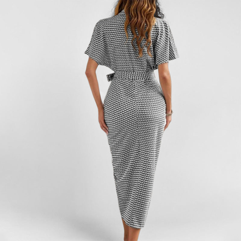 Damen Hemdblusenkleid mit schickem Bindegürtel und eleganter Druckoptik Fudus