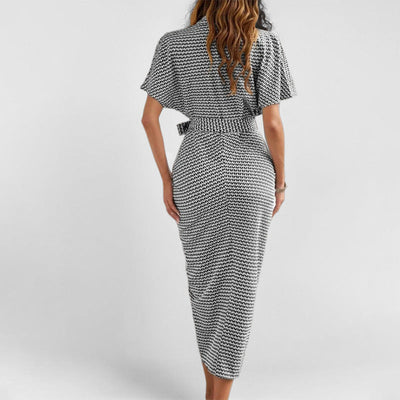 Damen Hemdblusenkleid mit schickem Bindegürtel und eleganter Druckoptik Fudus