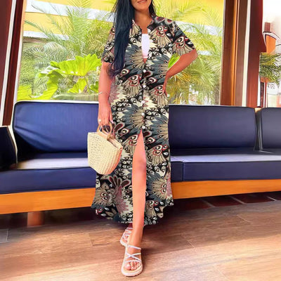 Damen lässiges Strickkleid mit lässigem Kragen und seitlichem Schlitz Fudus