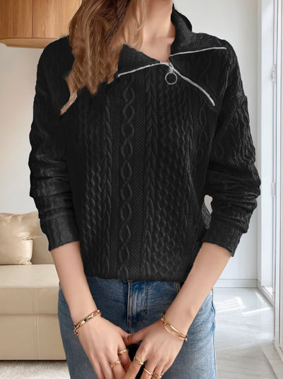 Damen gemütlicher Pullover mit Zipper und Struktur Fudus