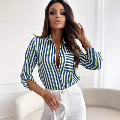 Damen gestreifte Hemdbluse mit modernen Details Fudus