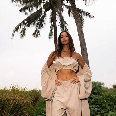 Damen Zweiteiliges Sommerset mit weitem Schnitt und voluminösen Ärmeln Fudus