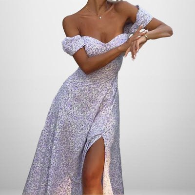 Damen Maxikleid mit schulterfreiem Design und elegantem Schlitz Fudus