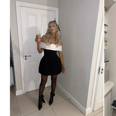 Damen Cocktailkleid mit schulterfreier Design und voluminösem Rock Fudus