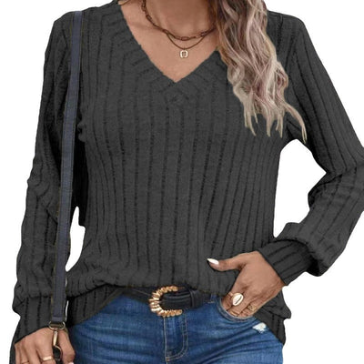 Damen Langarmshirt mit Struktur und V-Ausschnitt Fudus