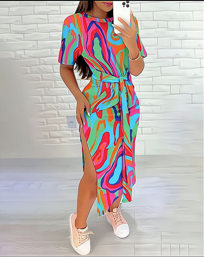 Damen Maxi-Kleid mit seitlichem Schlitz und raffiniertem Wickeldesign Fudus