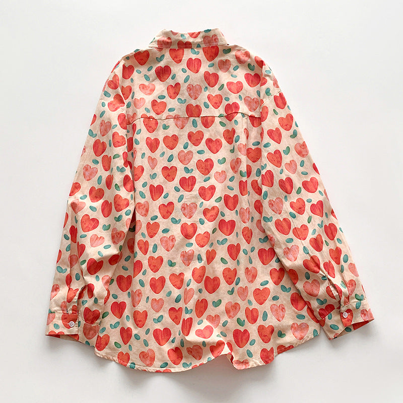 Damen Bluse mit Herzmotiv und lockerer Passform Fudus