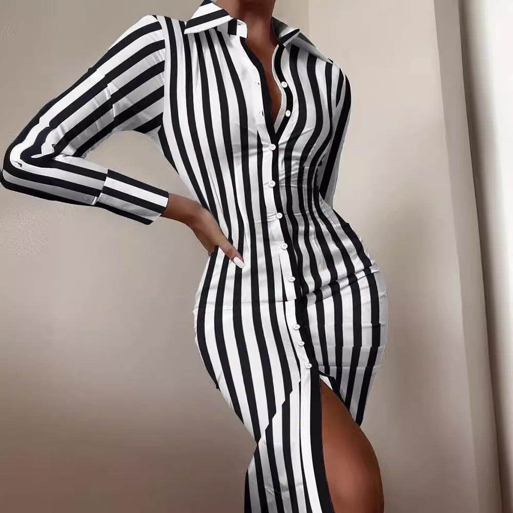 Damen Hemdblusenkleid mit auffälligem Moulage-Muster und schickem Schnitt Fudus