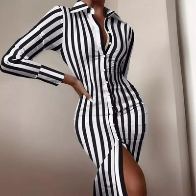 Damen Hemdblusenkleid mit auffälligem Moulage-Muster und schickem Schnitt Fudus