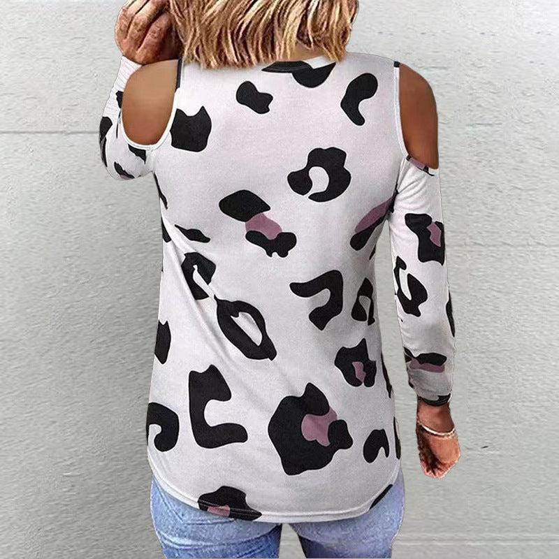 Damen Langarmshirt mit modischen Cut-Outs und zeitgemäßem Leopardenmuster Fudus