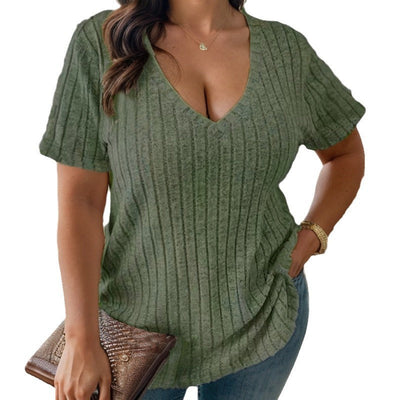 Damen V-Ausschnitt Strickoberteil mit feinem Rippmuster Fudus