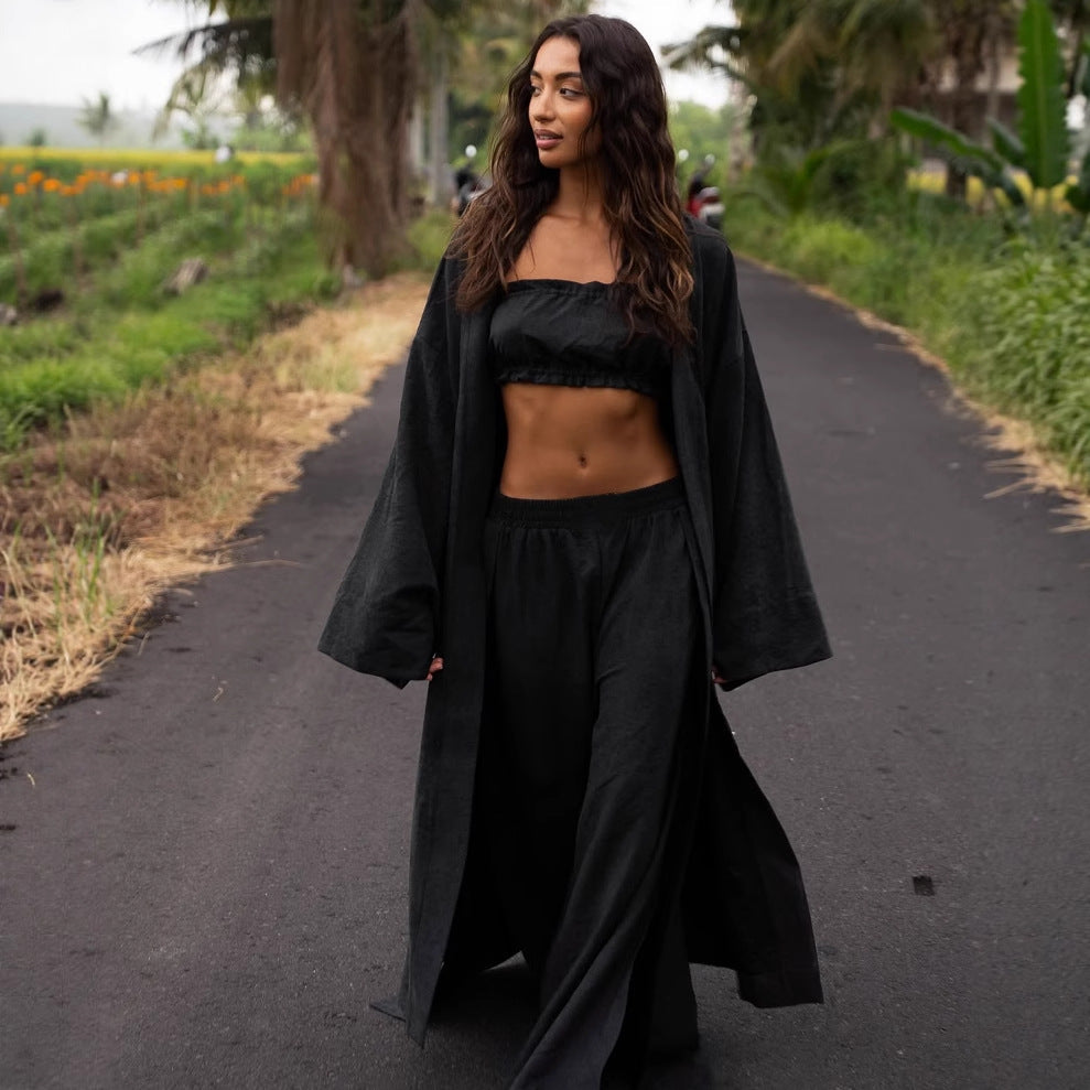 Damen Zweiteiliges Sommerset mit weitem Schnitt und voluminösen Ärmeln Fudus