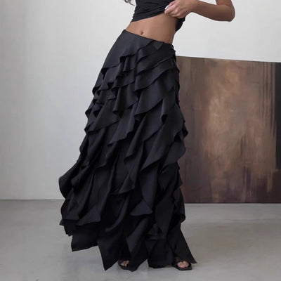 Damen Abendkleid mit fließenden Rüschendetails Fudus