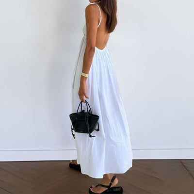 Damen Maxikleid mit tiefem Rücken und schwingendem Saum Fudus