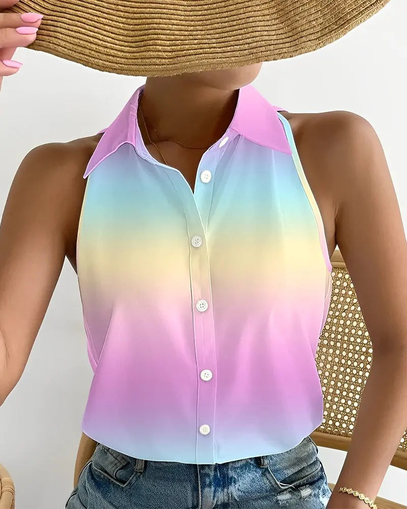 Damen Sommerliches Blusenshirt mit floralem Muster und Knopfleiste Fudus