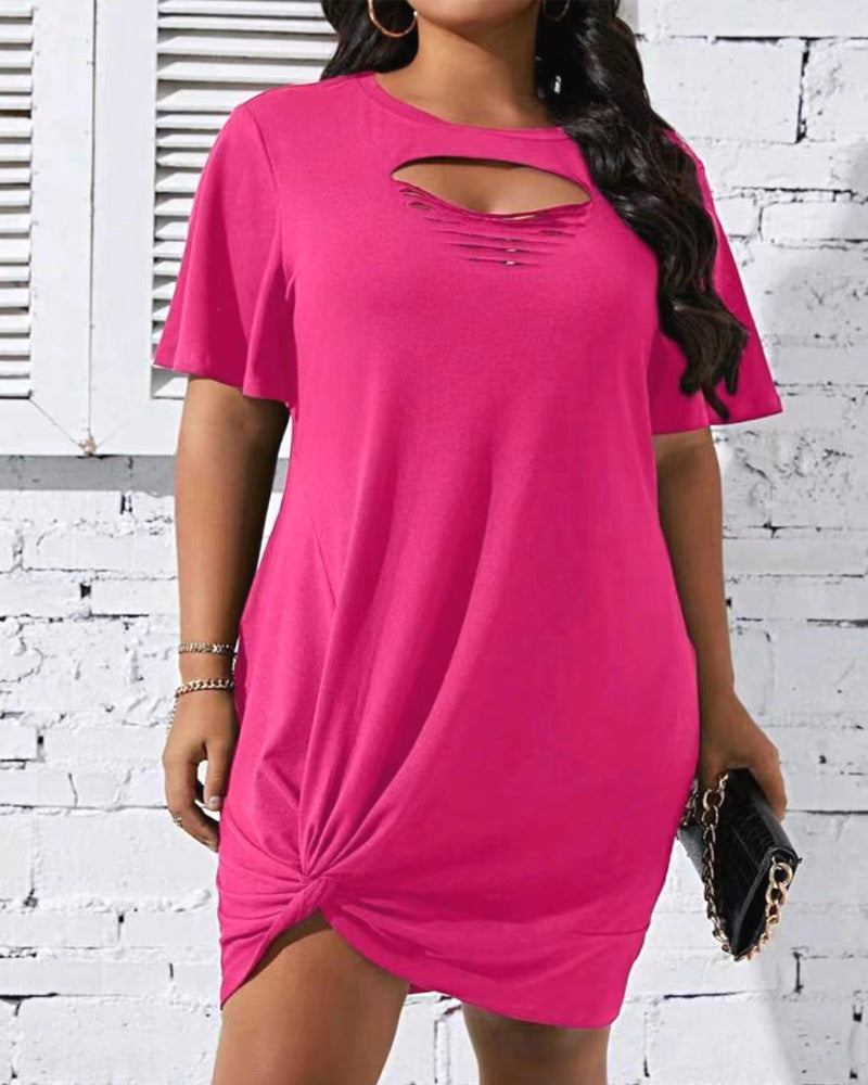 Damen Kurzarm Kleid mit kreativem Cut-Out und Knoten-Detail Fudus