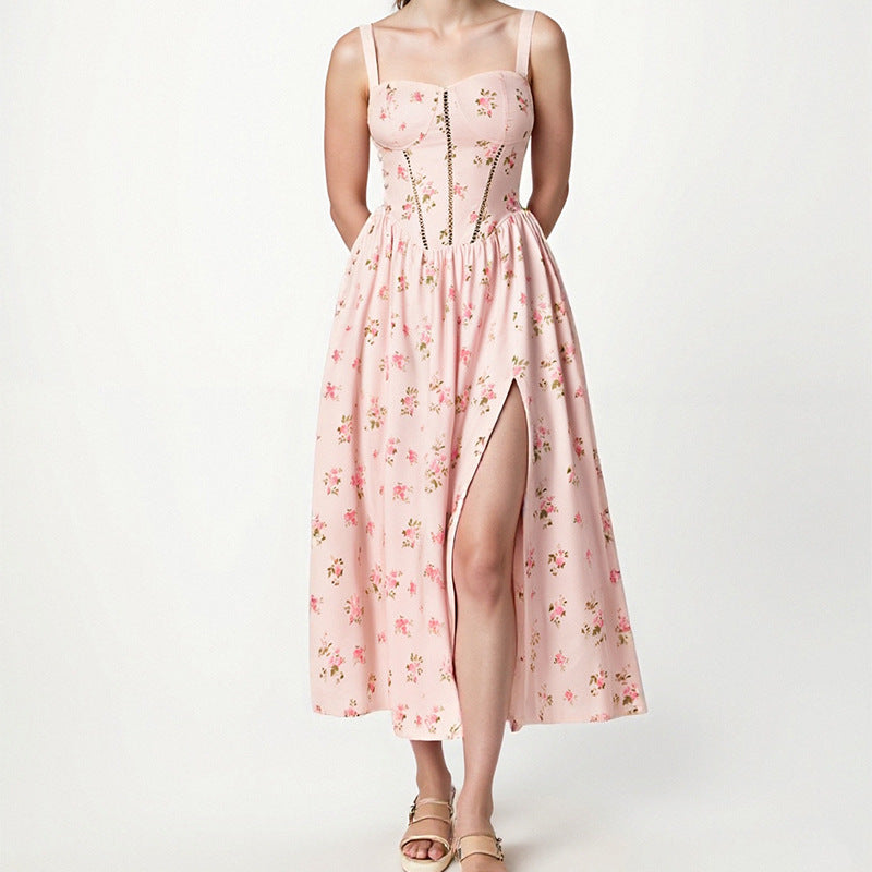 Damen Sommerliches Maxikleid mit elegantem Herzenaußschnitt und schwingendem Rock Fudus