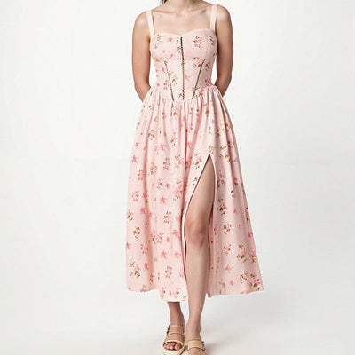 Damen Sommerliches Maxikleid mit elegantem Herzenaußschnitt und schwingendem Rock Fudus