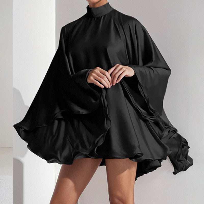 Damen Mini-Kleid mit ausgestellten Ärmeln und fließendem Saum Fudus