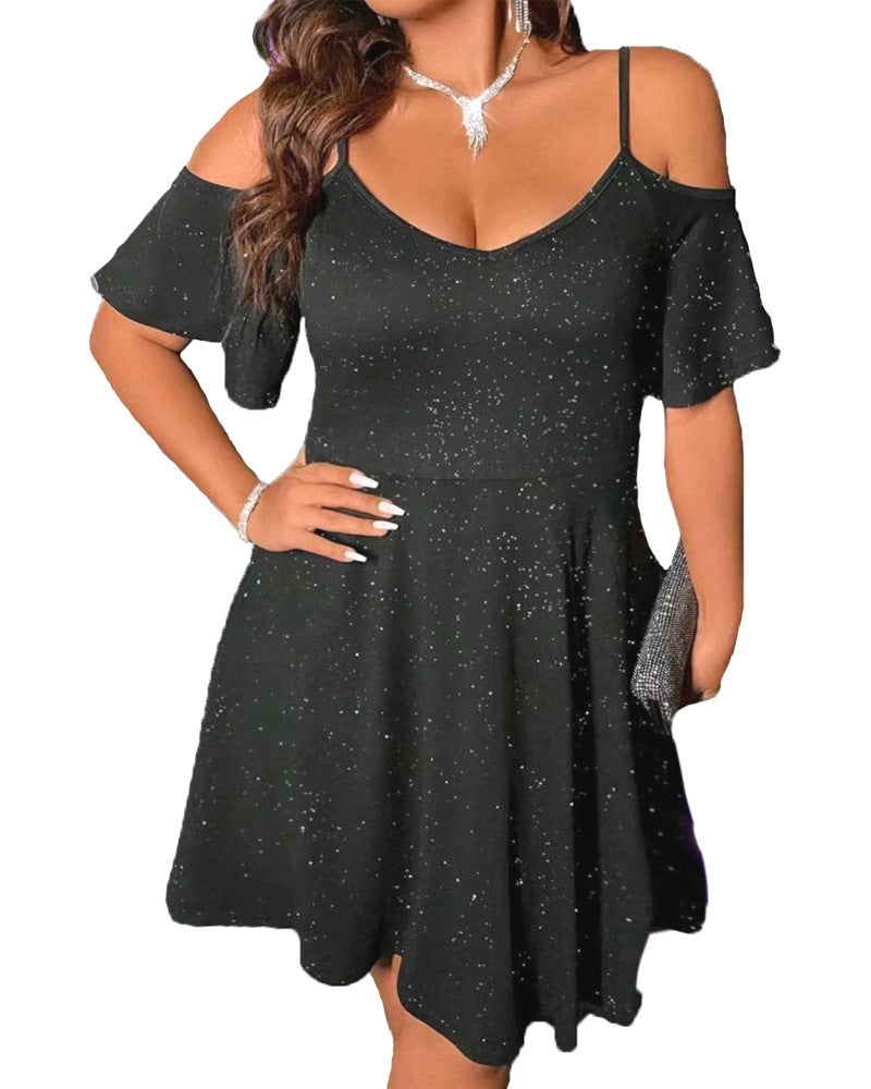 Damen Sommerliches Hängerkleid mit schulterfreien Akzenten und schimmerndem Design Fudus