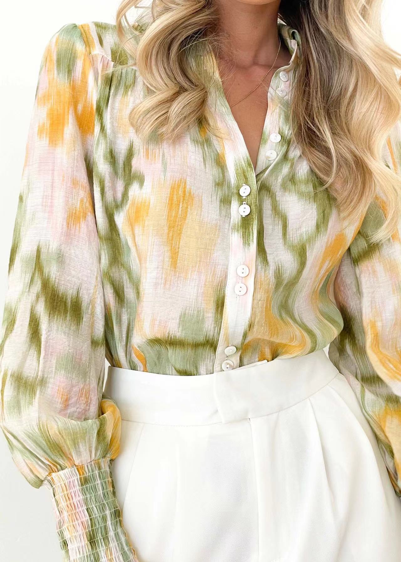 Damen Bluse mit elegantem Farbverlauf und trendigen Puffärmeln Fudus