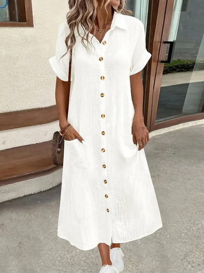 Damen Maxikleid mit Knopfleiste und praktischen Taschen Fudus