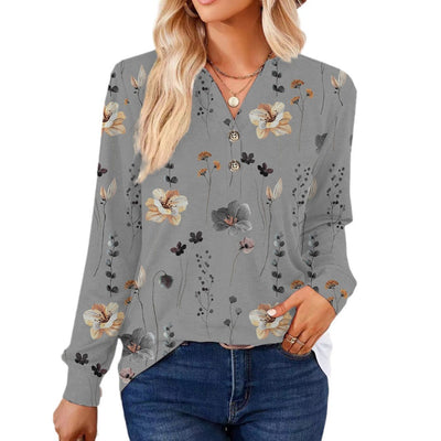 Damen Bluse mit floralem Print und Knopfdetails Fudus