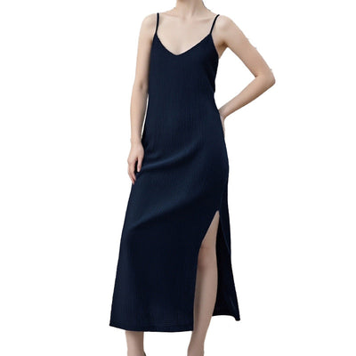 Damen Maxikleid mit schmalen Spaghettiträgern und hohem Schlitz Fudus