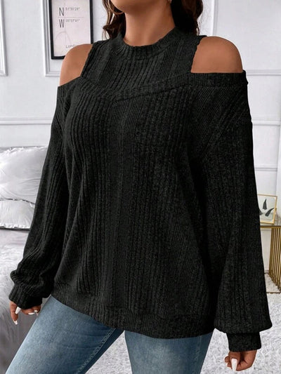 Damen Oversized Strickpullover mit Schulterauschnitten und Rippstruktur Fudus