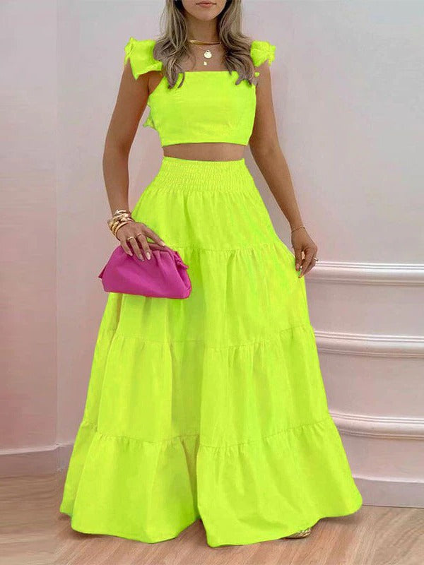 Damen Zweiteiliges Sommer-Outfit mit Volants Fudus