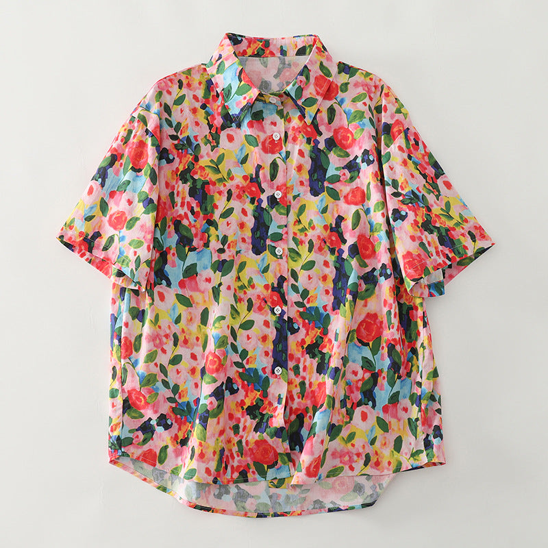 Damen Kurzarm-Hemd mit Herzmuster Fudus